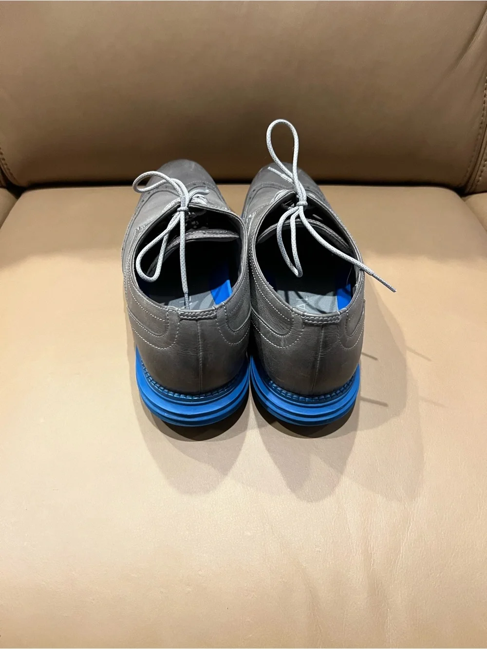 Cole Haan Gray Leather Wingtip Oxfords with Blue Sole